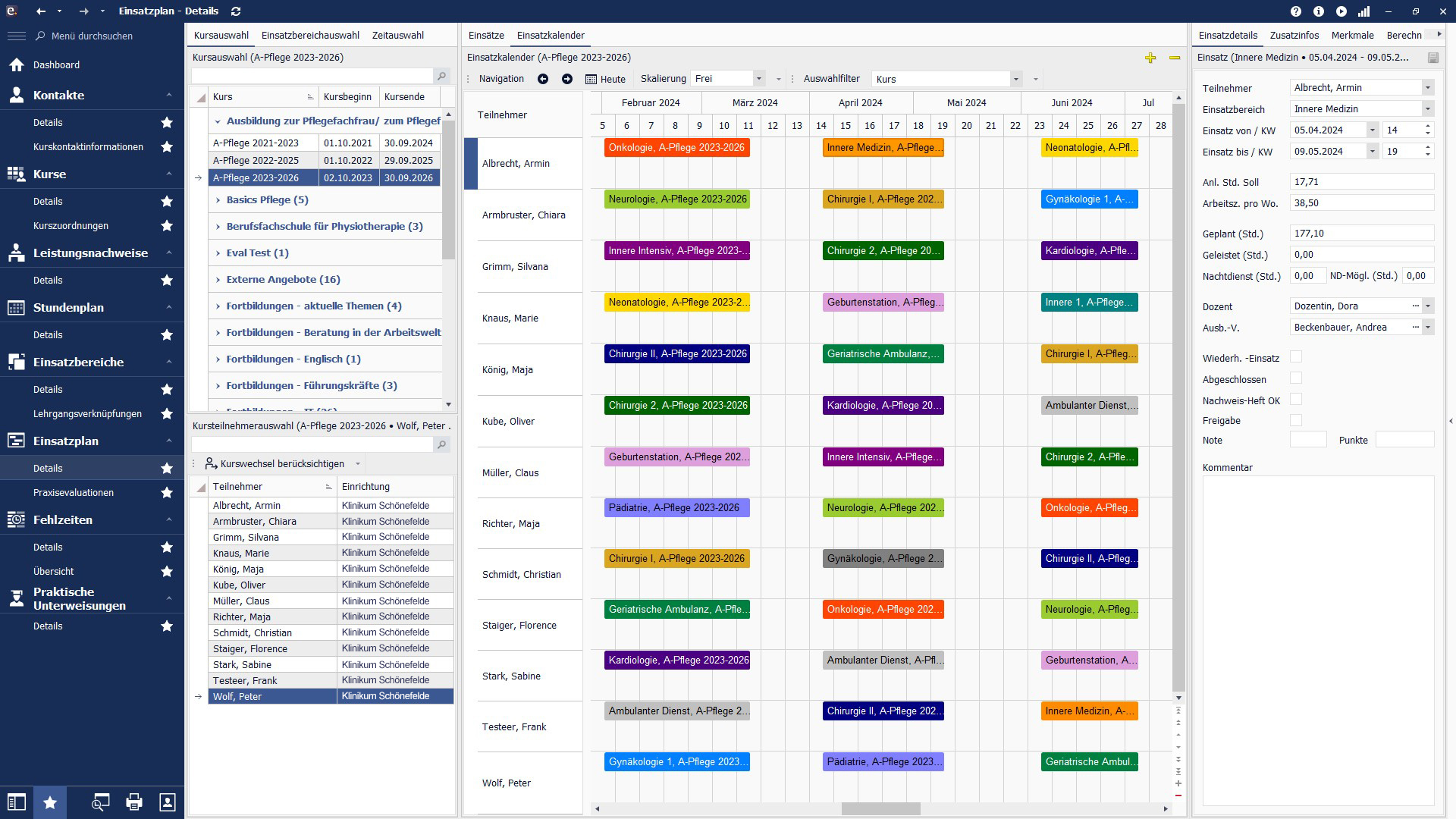 Screenshot des Einsatzplans in easySoft 5